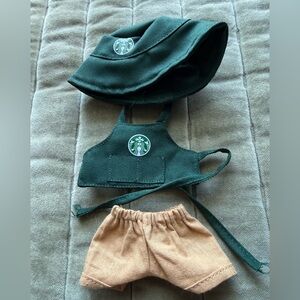 Labubu Starbucks Green Apron and Tan Shorts Set